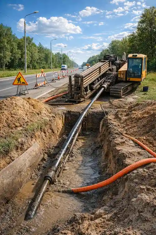 Процесс прокола под дорогой в Гродно — схема/фото работ